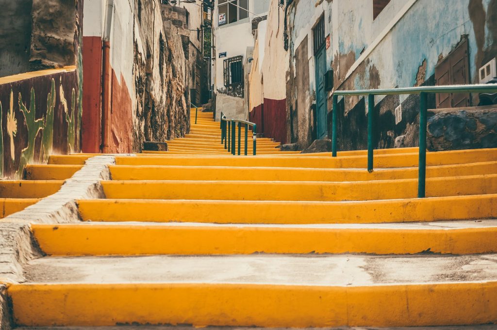 yellow concrete stairs